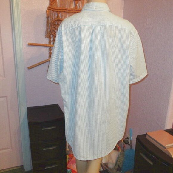 Lands End Seersucker Button Down Shirt Men Size XLT Traditional Fit Short Sleeve - Picture 7 of 11